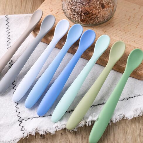 4 قطع من ملاعق تغذية السيليكون من LOVEINUSA، ملاعق الأطفال من السيليكون، أدوات تدريب الأطفال، ملاعق الأطفال للمرحلة الأولى من الأطفال والآباء in Kuwait