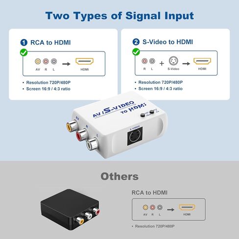 محول HTDYOO RCA Svideo إلى HDMI، يدعم 4: 3/16: 9 نسبة عرض إلى ارتفاع، 720P/480P، محول S-Video AV إلى HDMI متوافق مع PAL/NTSC للتلفزيون/PC/PS1/PS2/ STB/Xbox/VHS/ جهاز فيديو/دي في دي (أسود) in Kuwait