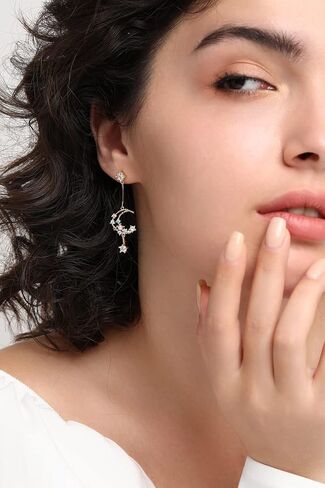 Metzakka Sterling Silver Colorful Crystal Lucky Star Drop Earrings Moon Style Earrings With Pearls for Women Girls (Gold) in Kuwait