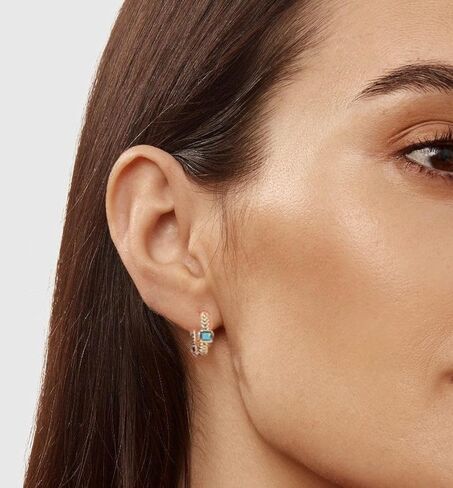 Minimalist Gold Turquoise Hoop Earring 18K Gold Plated over 925 Sterling Silver Earrings with Blue Turquoise Solitaire Stone - Hypoallergenic Earrings for Women - USA HANDMADE in Saudi Arabia