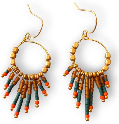 HANDMADE Boho beaded hoop earrings for women Turkish beaded earrings Lightweight bohemian earrings Tribal jewelry Gift for her in Saudi Arabia