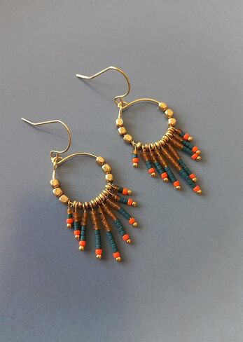 HANDMADE Boho beaded hoop earrings for women Turkish beaded earrings Lightweight bohemian earrings Tribal jewelry Gift for her in Saudi Arabia