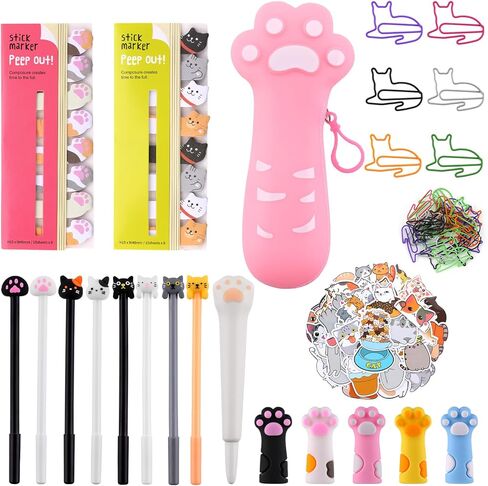 مجموعة قرطاسية Kawaii من Kogcmetl مكونة من 405 قطعة من اللوازم المدرسية اللطيفة تتضمن مقلمة على شكل قطة وأقلام حبر هلامية ومشابك ورقية وملصقات وممحاة لمحبي القطط والأطفال والنساء والبنات والمكتب المدرسي in Kuwait