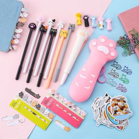 مجموعة قرطاسية Kawaii من Kogcmetl مكونة من 405 قطعة من اللوازم المدرسية اللطيفة تتضمن مقلمة على شكل قطة وأقلام حبر هلامية ومشابك ورقية وملصقات وممحاة لمحبي القطط والأطفال والنساء والبنات والمكتب المدرسي in Kuwait