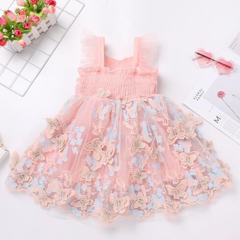 Toddler Baby Girl Butterfly Dress Princess Embroidered Flutter Sleeve Pageant Wedding Birthday Tulle Tutu Dress in Saudi Arabia