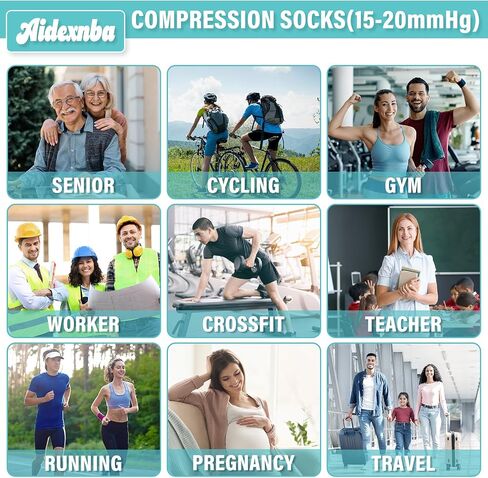 Aidexnba Compression Socks for Women & Men (3 Pairs) 15-20 mmHg is Best Support for Nurses, Running, Travel in Saudi Arabia