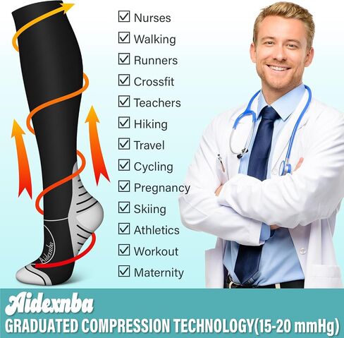 Aidexnba Compression Socks for Women & Men (3 Pairs) 15-20 mmHg is Best Support for Nurses, Running, Travel in Saudi Arabia