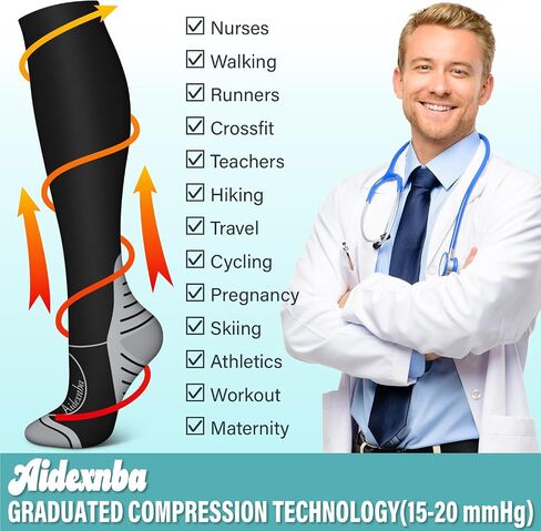 Aidexnba Compression Socks for Women & Men (3 Pairs) 15-20 mmHg is Best Support for Nurses, Running, Travel in Saudi Arabia