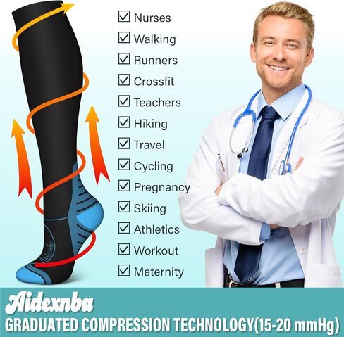 Aidexnba Compression Socks for Women & Men (3 Pairs) 15-20 mmHg is Best Support for Nurses, Running, Travel in Saudi Arabia
