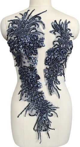 رقع تزيين لامعة مصنوعة يدويًا من الدانتيل بأحجار الراين مع خرز الخياطة وأحجار الأكريليك لإكسسوارات الملابس (أحمر) in Kuwait