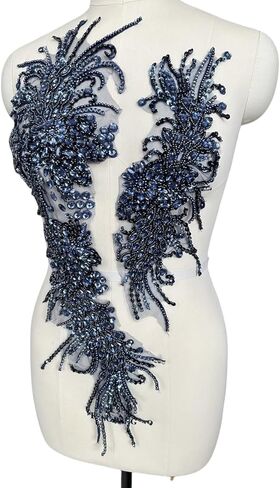 رقع تزيين لامعة مصنوعة يدويًا من الدانتيل بأحجار الراين مع خرز الخياطة وأحجار الأكريليك لإكسسوارات الملابس (أحمر) in Kuwait