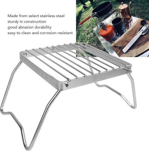 شواية نار المخيمات القابلة للطي من VTOSEN، رف طبخ نار المخيم من الفولاذ المقاوم للصدأ، رف شبكي لموقد التخييم قابل للطي مع حقيبة، معدات طبخ متعددة الاستخدامات للشواء والنزهة والتخييم وحقائب الظهر in Kuwait