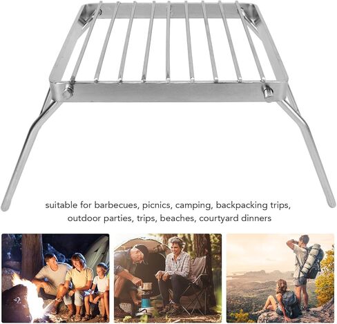شواية نار المخيمات القابلة للطي من VTOSEN، رف طبخ نار المخيم من الفولاذ المقاوم للصدأ، رف شبكي لموقد التخييم قابل للطي مع حقيبة، معدات طبخ متعددة الاستخدامات للشواء والنزهة والتخييم وحقائب الظهر in Kuwait
