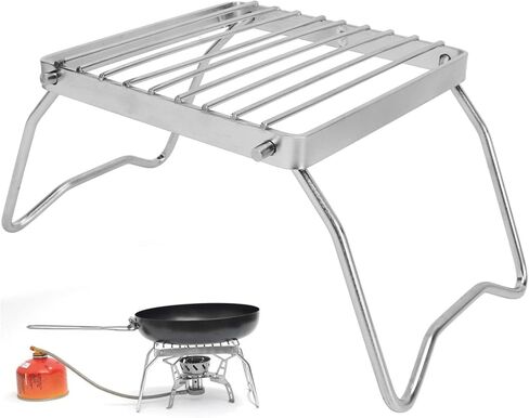 شواية نار المخيمات القابلة للطي من VTOSEN، رف طبخ نار المخيم من الفولاذ المقاوم للصدأ، رف شبكي لموقد التخييم قابل للطي مع حقيبة، معدات طبخ متعددة الاستخدامات للشواء والنزهة والتخييم وحقائب الظهر in Kuwait