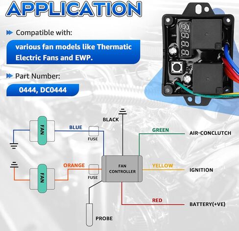 AUTOBABA Digital Radiator Fan Controller Swith 12V and 24V, Adjustable Temperature Range Dual Electric Fan Controller Thermatic Fan Switch Kit Replace # 0444 DC0444 in Saudi Arabia