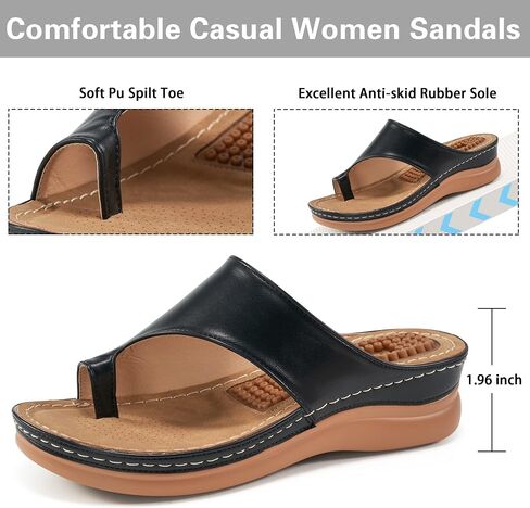 Aomigoct Womens Comfort Wedge Sandals: Soft Cushion & Orthopedic for All-Day Walking - Non-Slip 1.96" Heel for Stability - for Comfort Seekers in Saudi Arabia