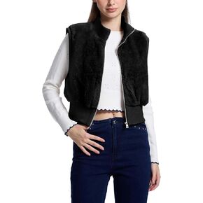FASHIONSPARK Womens Cropped Faux Fur Vest Sleeveless Jacket Zip Up Fuzzy Sherpa Coat Shaggy Ribbed Warm Outerwear in Kuwait