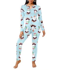 Ekouaer Womens Christmas Oneses Adult Button One Piece Pajama Romper Long Sleeve Jumpsuit Sleepwear for Women Soft Thermal in Kuwait