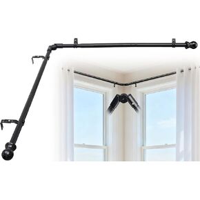 قضيب ستارة زاوية للنوافذ، قضبان ستارة سوداء على شكل حرف L قابلة للتعديل مقاس 29 بوصة - 68 بوصة مع أقواس وموصل دوار 180 درجة، قضيب ستائر متداخل شديد التحمل مقاس 1 بوصة لغرفة المعيشة وغرفة النوم in Kuwait