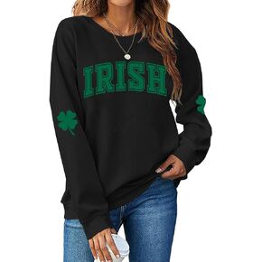 سويت شيرت عيد القديس باتريك للسيدات بأكمام طويلة من Lucky Shamrock سترة أيرلندية برسيم كاجوال برسومات صوفية in Saudi Arabia