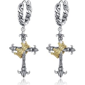 men's cross earrings with crown - vintage crucifix pendant for men, jesus cross earrings in Kuwait