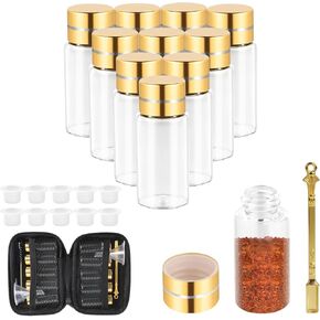 10 transparent glass bottles with golden nuts, 5ml small glass bottles, can be DIY decorated and storage in Saudi Arabia