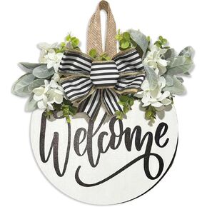 Welcome Wreaths Sign for Front Door, Rustic Wood Wreath with Bow, Welcome Home Porch Hanging Sign Gift, for All Seasons Holiday Farmhouse Outdoor & Indoor Decorations in Saudi Arabia