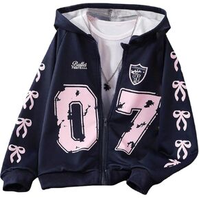 SweatyRocks Girl's Bow Graphic Zip Up Hoodie Sweatshirt Cute Long Sleeve Casual Jackets Fall Winter Trendy in Saudi Arabia