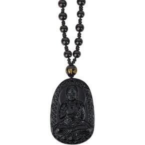 Obsidian Guardian Buddha Amulet - Zodiac Feng Shui Necklace, symbolizing wisdom and wealth in Kuwait