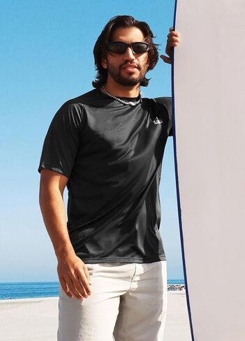 Mens Quick Dry Rashguard Short Sleeve UPF 50+ Sun Shirt SPF Water Protection in Saudi Arabia