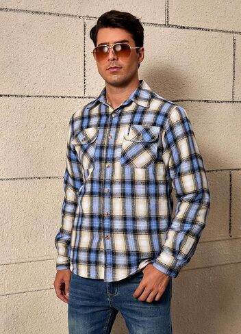 Men's Sherpa Lined Cotton Flannel Shirt Jacket Button Down Long Sleeve Fleece Jacket for Men in Saudi Arabia