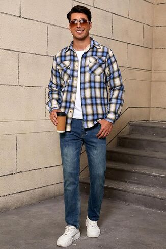 Men's Sherpa Lined Cotton Flannel Shirt Jacket Button Down Long Sleeve Fleece Jacket for Men in Saudi Arabia