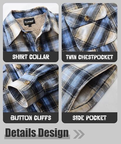 Men's Sherpa Lined Cotton Flannel Shirt Jacket Button Down Long Sleeve Fleece Jacket for Men in Saudi Arabia