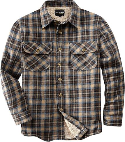 Men's Sherpa Lined Cotton Flannel Shirt Jacket Button Down Long Sleeve Fleece Jacket for Men in Saudi Arabia
