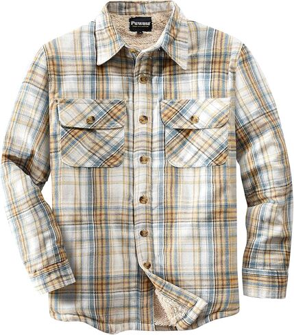 Men's Sherpa Lined Cotton Flannel Shirt Jacket Button Down Long Sleeve Fleece Jacket for Men in Saudi Arabia