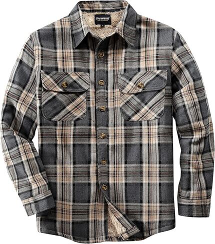Men's Sherpa Lined Cotton Flannel Shirt Jacket Button Down Long Sleeve Fleece Jacket for Men in Saudi Arabia