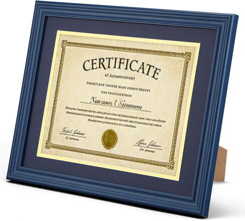 Ripeng 8.5 x 11 Wood Diploma Frame, Solid Wood Diploma Frames with Mat or Display 11x14 Certificates Without Mat, Tempered Glass Degree Document Frame for Rustic Finish with Gold Trim(Blue) in Saudi Arabia