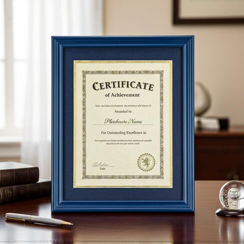 Ripeng 8.5 x 11 Wood Diploma Frame, Solid Wood Diploma Frames with Mat or Display 11x14 Certificates Without Mat, Tempered Glass Degree Document Frame for Rustic Finish with Gold Trim(Blue) in Saudi Arabia