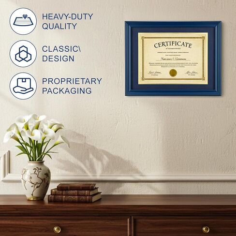 Ripeng 8.5 x 11 Wood Diploma Frame, Solid Wood Diploma Frames with Mat or Display 11x14 Certificates Without Mat, Tempered Glass Degree Document Frame for Rustic Finish with Gold Trim(Blue) in Saudi Arabia
