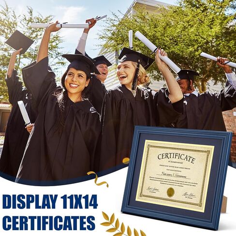 Ripeng 8.5 x 11 Wood Diploma Frame, Solid Wood Diploma Frames with Mat or Display 11x14 Certificates Without Mat, Tempered Glass Degree Document Frame for Rustic Finish with Gold Trim(Blue) in Saudi Arabia