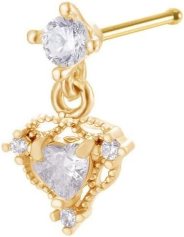 20G CZ Heart Dangle Nose Rings for Women 316L Surgical Steel Straight Post Nose Studs Dangling Nose Ring Nose Nostril Piercing Jewelry in Saudi Arabia