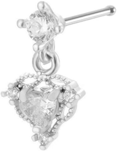 20G CZ Heart Dangle Nose Rings for Women 316L Surgical Steel Straight Post Nose Studs Dangling Nose Ring Nose Nostril Piercing Jewelry in Saudi Arabia