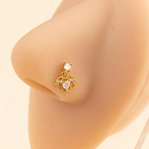 20G CZ Heart Dangle Nose Rings for Women 316L Surgical Steel Straight Post Nose Studs Dangling Nose Ring Nose Nostril Piercing Jewelry in Saudi Arabia