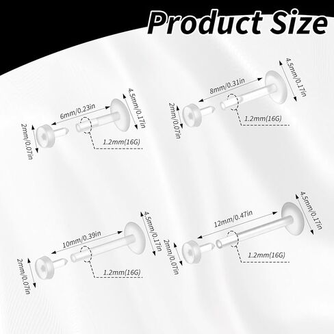12 Pcs Flat Back Clear Earrings for Sports Acrylic Labret Jewelry Clear Nose Retainer Tragus Conch Cartilage Earrings Medusa Lip Rings Straight Nose Stud Piercing Jewelry for Surgery Work(6/8/10/12mm) in Saudi Arabia