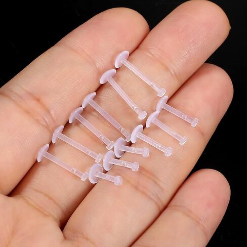 12 Pcs Flat Back Clear Earrings for Sports Acrylic Labret Jewelry Clear Nose Retainer Tragus Conch Cartilage Earrings Medusa Lip Rings Straight Nose Stud Piercing Jewelry for Surgery Work(6/8/10/12mm) in Saudi Arabia