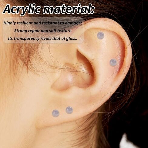 12 Pcs Flat Back Clear Earrings for Sports Acrylic Labret Jewelry Clear Nose Retainer Tragus Conch Cartilage Earrings Medusa Lip Rings Straight Nose Stud Piercing Jewelry for Surgery Work(6/8/10/12mm) in Saudi Arabia