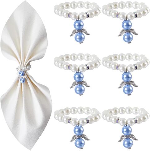 SUNNYCLUE 6 Sets Beaded Napkin Rings Imitation Pearl Napkin Holders Christmas Napkin Ring Angel Beaded Napkin Holder Beaded Napkin Ring Holders for Wedding Dinning Table Banquet Holiday Party Decor in Saudi Arabia