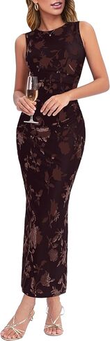 Women's Summer Spring Cocktail Formal Wedding Guest Dress Sleeveless Slim Fit Floral Mesh Party Long Dresses in Saudi Arabia