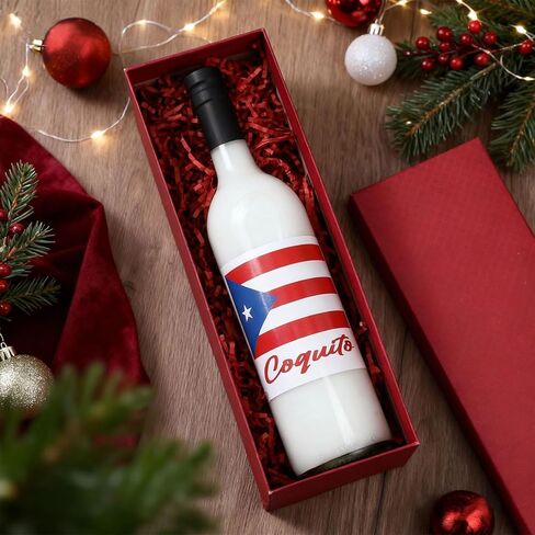 Vesici 8 Set Puerto Rico Glass Bottle with Label Sticker and Straw Hat Cap 25oz 750ml Clear Coquito Glass Bottles with Hat Sticker 2 Design Topper for Puerto Rico Souvenir Gifts Party Favors(Flag) in Saudi Arabia