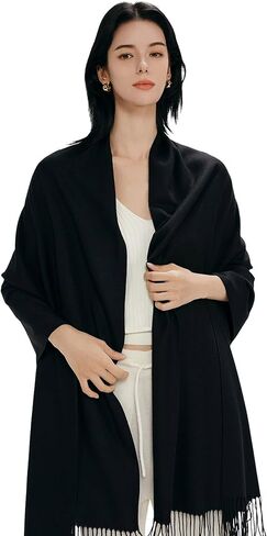 Black Pashmina Shawl for Women, Soft Lightweight Wrap, Elegant Scarf for Wedding, Travel & Evening in Saudi Arabia